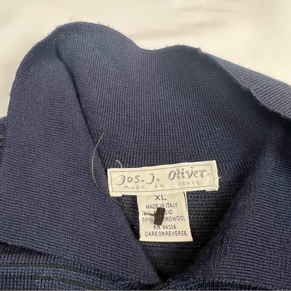 Jos J Oliver Mens XL Sweater Blue Made in Italy Merino Wool blend striped FLAW - Picture 15 of 16